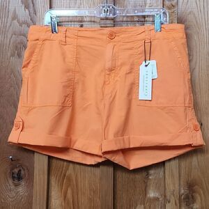SANCTUARY Cargo High Waist Roll Cuff Cotton Midi Shorts, Size 14, Orange